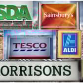BRISTOL, ENGLAND - NOVEMBER 18:  In this composite image, the logos of the UK’s leading supermarkets (Left to right from top row) Lidl, Asda, Sainsbury’s (Middle row left to right) Waitrose, Tesco and Aldi and bottom row Morrisons (Photo by Matt Cardy/Getty Images)