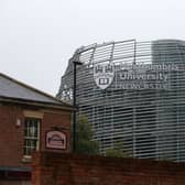 Signage for Northumbria University is seen in Newcastle-upon-Tyne, north-east England on October 3, 2020.