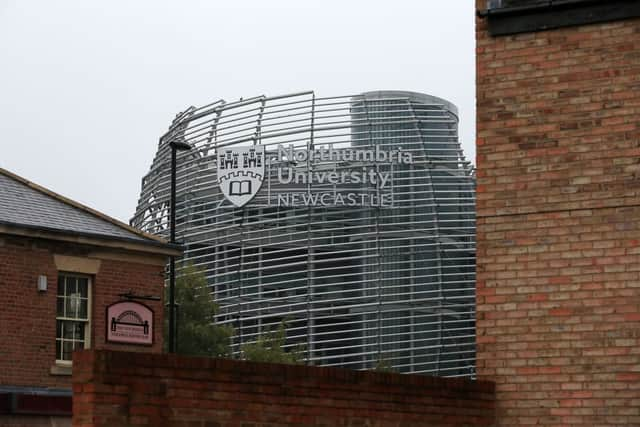 Signage for Northumbria University is seen in Newcastle-upon-Tyne, north-east England on October 3, 2020.