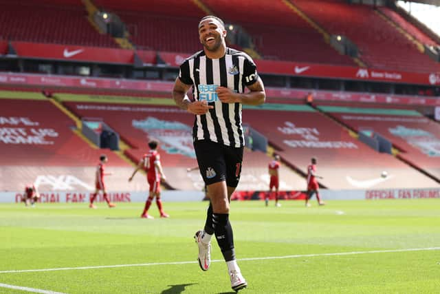 Callum Wilson celebrates scoring a goal that was later disallowed at Anfield (Image: Getty Images)