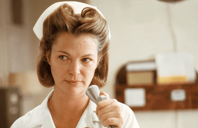 Louise Fletcher as Nurse Mildred Ratched - the cruel villain in Stanley Kubrick’s One Flew Over The Cuckoo’s Nest