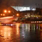 A general view of  the outside of St James' Park in the rain