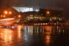 A general view of  the outside of St James' Park in the rain
