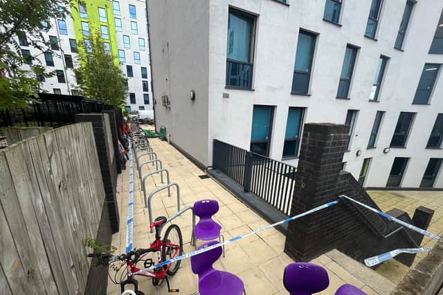 A police cordon in place at Mansion Tyne student accommodation in Newcastle