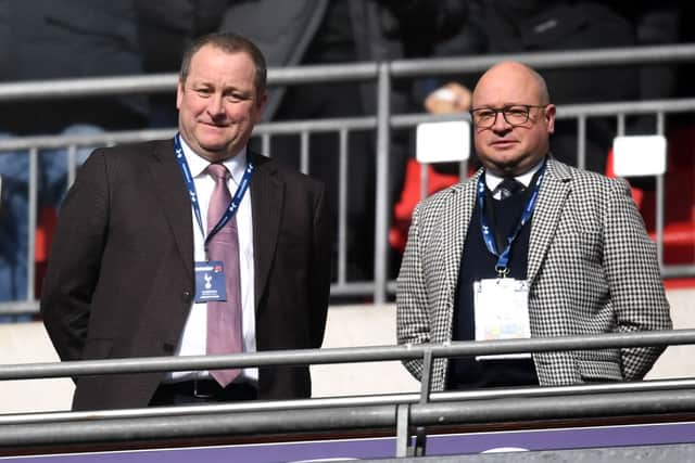 Former Newcastle United owner Mike Ashley and former managing director Lee Charnley. (Photo by Michael Regan/Getty Images)