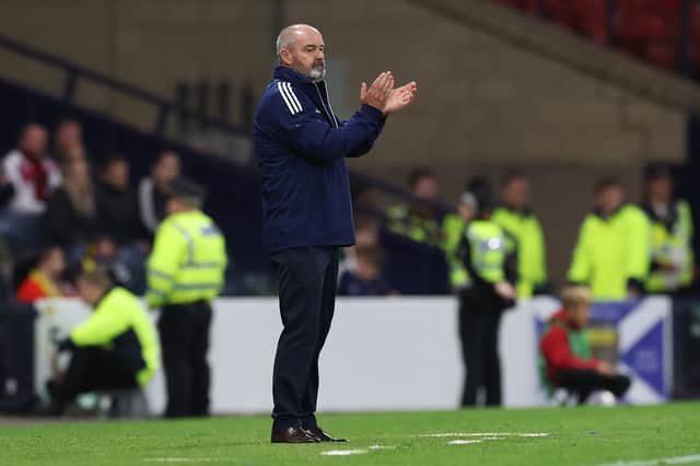 Steve Clarke, Manager of Scotland applauds during the UEFA Nations League League match against Ukraine (Photo by Ian MacNicol/Getty Images)