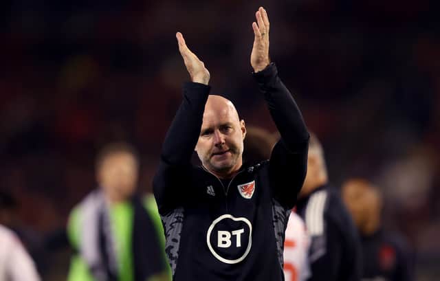 Robert Page, head coach of Wales waves to the fans after the UEFA Nations League League against Belgium (Photo by Dean Mouhtaropoulos/Getty Images)