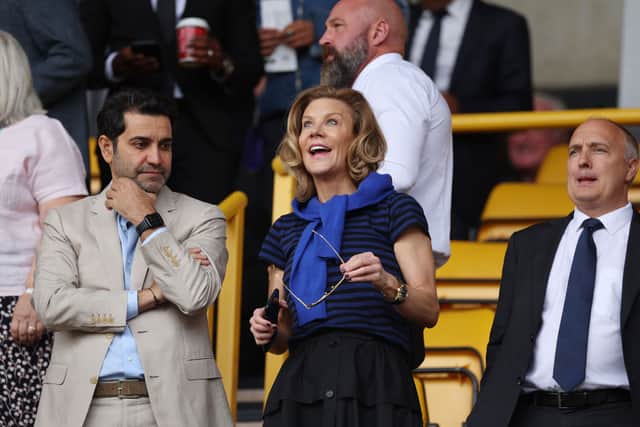 Newcastle United co-owners Mehrdad Ghodoussi and Amanda Staveley, plus CEO Darren Eales. (Photo by Eddie Keogh/Getty Images)