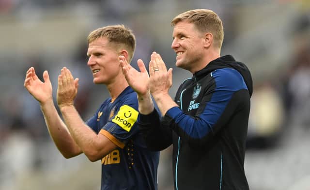 Newcastle United winger Matt Ritchie and head coach Eddie Howe. (Photo by Stu Forster/Getty Images)