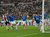 Ryan Fraser scores in Newcastle United’s 3-1 win against Everton at St. James Park (Photo by Stu Forster/Getty Images)