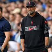 Frank Lampard and Jurgen Klopp look on during the Premier League match between Everton and Liverpool (Photo by Michael Regan/Getty Images)