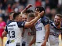 England celebrate Dom Young’s try against Samoa during World Cup opener