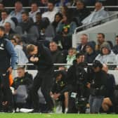 Newcastle United head coach Eddie Howe celebrates the win at Tottenham. (Photo by Julian Finney/Getty Images)