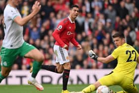 Cristiano Ronaldo in action for Manchester United during their goalless draw with Newcastle United. (Photo by Stu Forster/Getty Images)