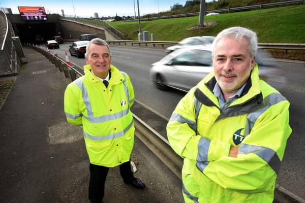 Cllr Martin Gannon and Philip Smith at the entrance of the Tyne Tunnel.