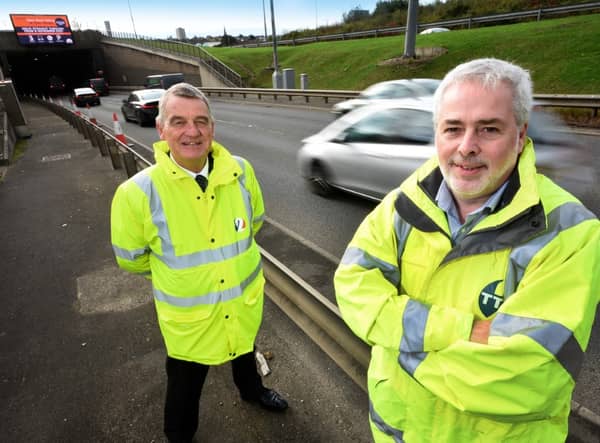 Cllr Martin Gannon and Philip Smith at the entrance of the Tyne Tunnel.