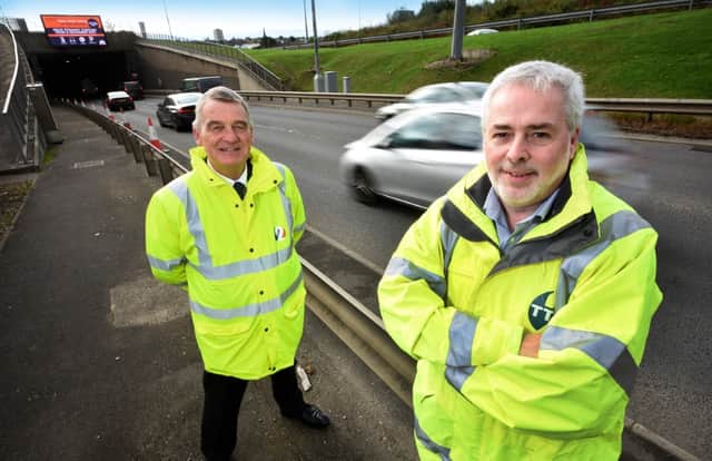 Cllr Martin Gannon and Philip Smith at the entrance of the Tyne Tunnel.
