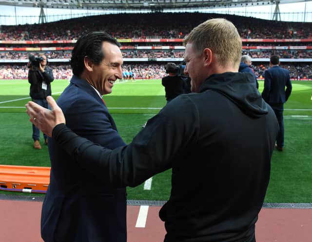 Unai Emery and Eddie Howe pictured during their respective Arsenal and Bournemouth days.  (Photo by David Price/Arsenal FC via Getty Images)