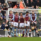 Newcastle full back Kieran Trippier scores the winning goal in the 1-0 victory against Aston Villa in February 2022 (Photo by Stu Forster/Getty Images)
