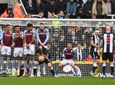 Newcastle full back Kieran Trippier scores the winning goal in the 1-0 victory against Aston Villa in February 2022 (Photo by Stu Forster/Getty Images)