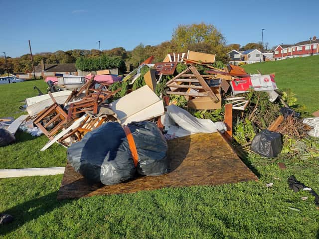 Pile of rubbish dumped on land off Wallington Drive in South West Denton.