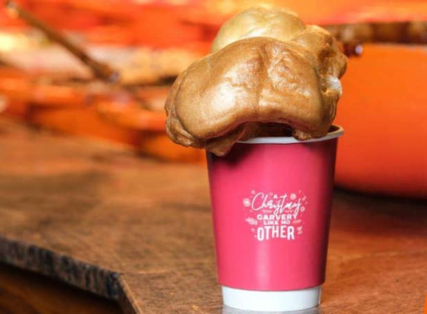 The Carvery Mock-a is a cup of gravy, served in a traditional red festive cup