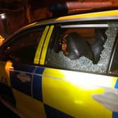 Damage to the police car as a result of the attack (Image: Northumbria Police)
