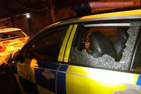 Damage to the police car as a result of the attack (Image: Northumbria Police)
