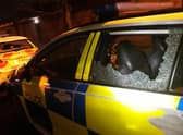 Damage to the police car as a result of the attack (Image: Northumbria Police)