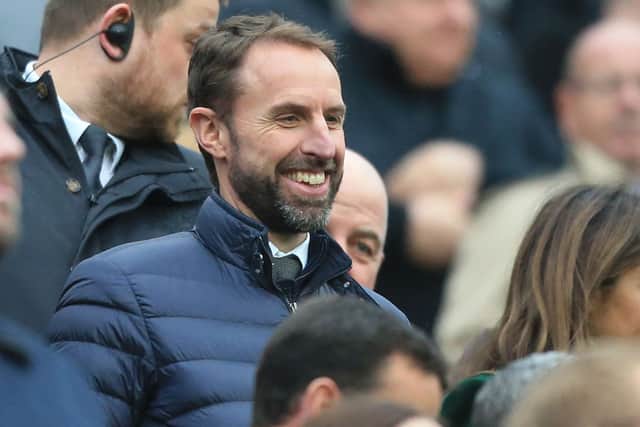 England manager Gareth Southgate watches Newcastle United’s 4-0 win over Aston Villa. (Photo by LINDSEY PARNABY/AFP via Getty Images)