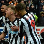 Matt Ritchie, Jamaal Lascelles and Dwight Gayle celebrate during Newcastle United’s win against Southampton in 2018 (Photo by Mark Runnacles/Getty Images)