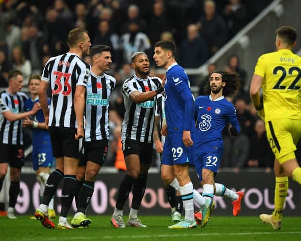 Newcastle United and Chelsea players clashed at the full-time whistle. (Photo by ANDY BUCHANAN/AFP via Getty Images)