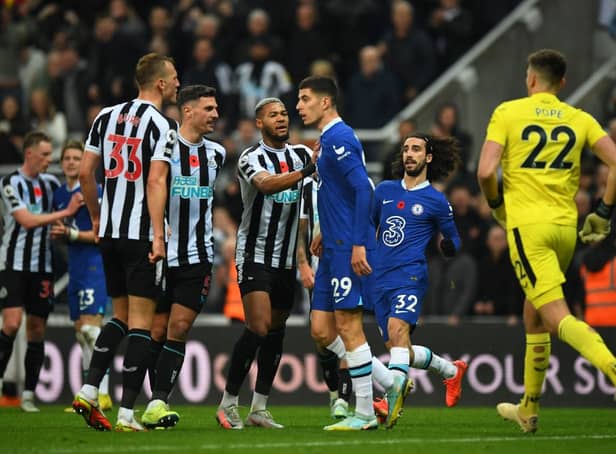 <p>Newcastle United and Chelsea players clashed at the full-time whistle. (Photo by ANDY BUCHANAN/AFP via Getty Images)</p>