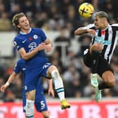 Chelsea midfielder Conor Gallagher and Newcastle United star Bruno Guimaraes. (Photo by Stu Forster/Getty Images)