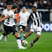 Jeffinho of Botafogo fights for the ball with Bruno Mendez of Corinthians  (Photo by Ricardo Moreira/Getty Images)