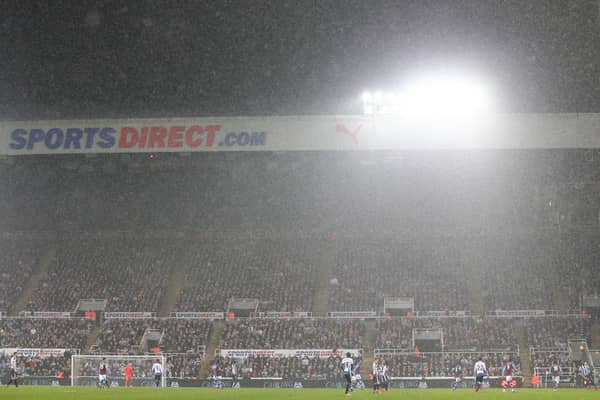 Torrential rain fall during the Barclays Premier League match between Newcastle United and Aston Villa at St James' Park on December 19, 2015