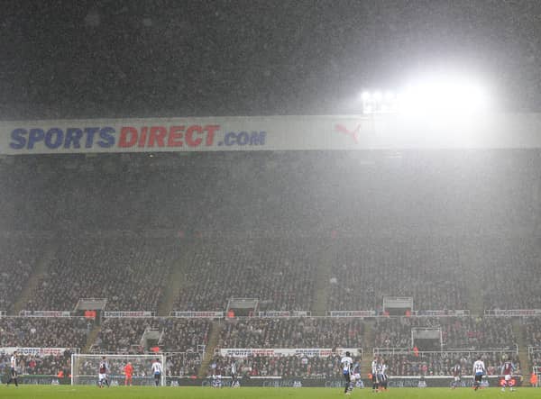 Torrential rain fall during the Barclays Premier League match between Newcastle United and Aston Villa at St James' Park on December 19, 2015
