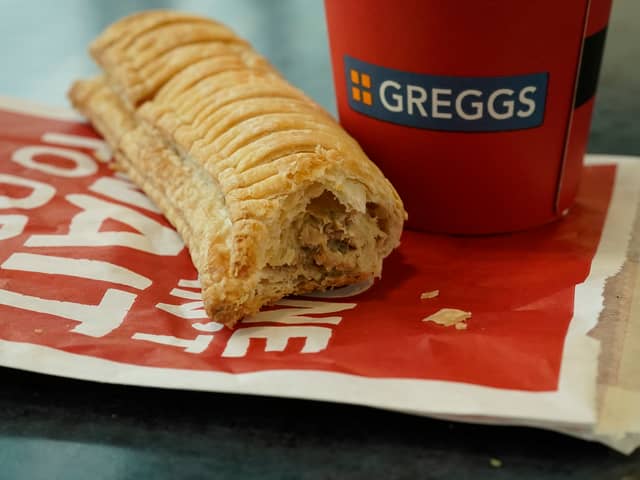 MANCHESTER, ENGLAND - JANUARY 06: In this photo illustration, a Greggs vegan sausage roll lays on a table on January 06, 2019 in Manchester, England. Greggs bakers recently launched the vegan sausage roll to compliment its popular meat sausage roll. The new vegan filling is made out of the company's own bespoke Quorn filling. (Photo Illustration by Christopher Furlong/Getty Images)