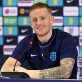 Jordan Pickford of England reacts during the England Press Conference at Al Wakrah Stadium on November 23, 2022 in Doha, Qatar.