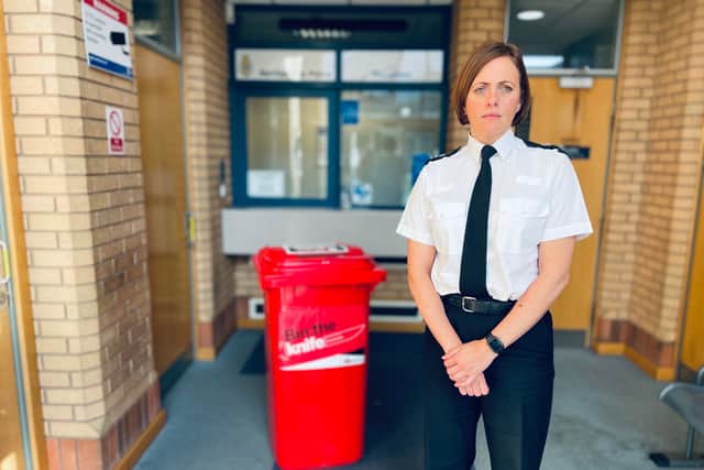 Northumbria Police Chief Superintendent Helena Barron with a surrender bin