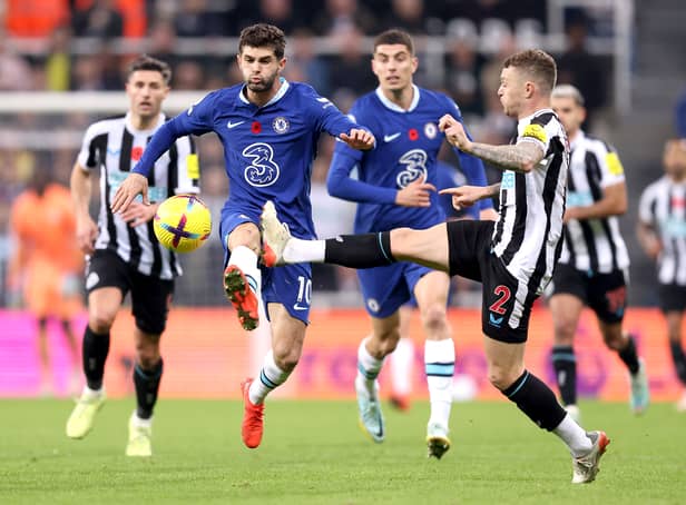 <p>Christian Pulisic battles for possession with Kieran Trippier during the Premier League match between Newcastle United and Chelsea  (Photo by George Wood/Getty Images)</p>