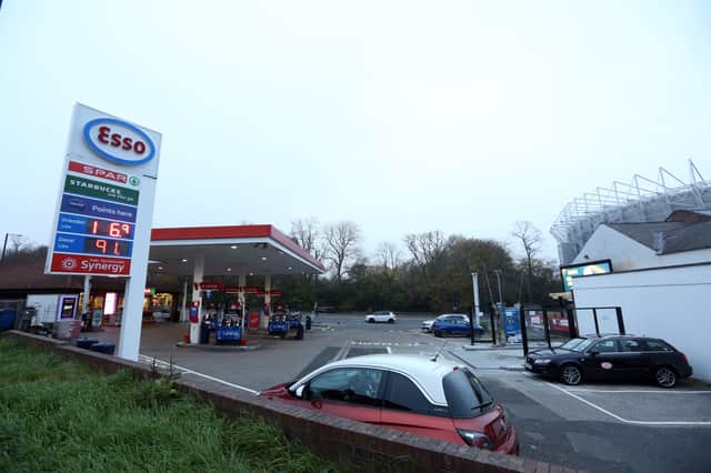 Esso garage and spar shop on Barrack Road near St James’ Park.