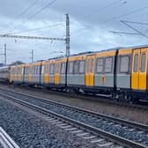 The first of the Tyne and Wear Metro\'s new Metro fleet on a test track in Velim, Czech Republic. Photo: Nexus/Stadler. Free to reuse for all LDR partners.