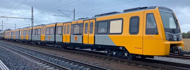 The first of the Tyne and Wear Metro\'s new Metro fleet on a test track in Velim, Czech Republic. Photo: Nexus/Stadler. Free to reuse for all LDR partners.