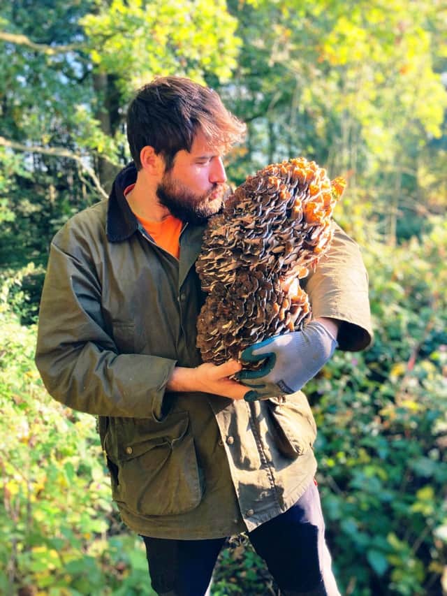 Forager Jim Parums with a huge find. The 32-year-old discovered foraging at a young age after watching his grandmother, Anne, 84, pick mushrooms. 