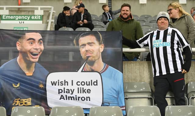 Newcastle United fans poke fun at Jack Grealish after his comments. (Photo by Stu Forster/Getty Images)