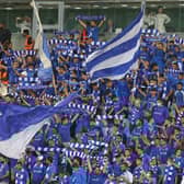 Al-Hilla fans at the Prince Faisal bin Fahd Stadium. (Photo by FAYEZ NURELDINE/AFP via Getty Images)