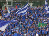 Al-Hilla fans at the Prince Faisal bin Fahd Stadium. (Photo by FAYEZ NURELDINE/AFP via Getty Images)