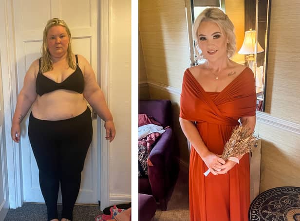 <p> Natasha Burt before and after the weight loss</p>