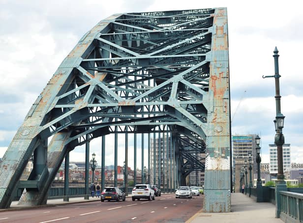 <p>The iconic Tyne Bridge on the River Tyne between Newcastle and Gateshead which is in an alarming state, covered in rust patches and grafitti.</p>